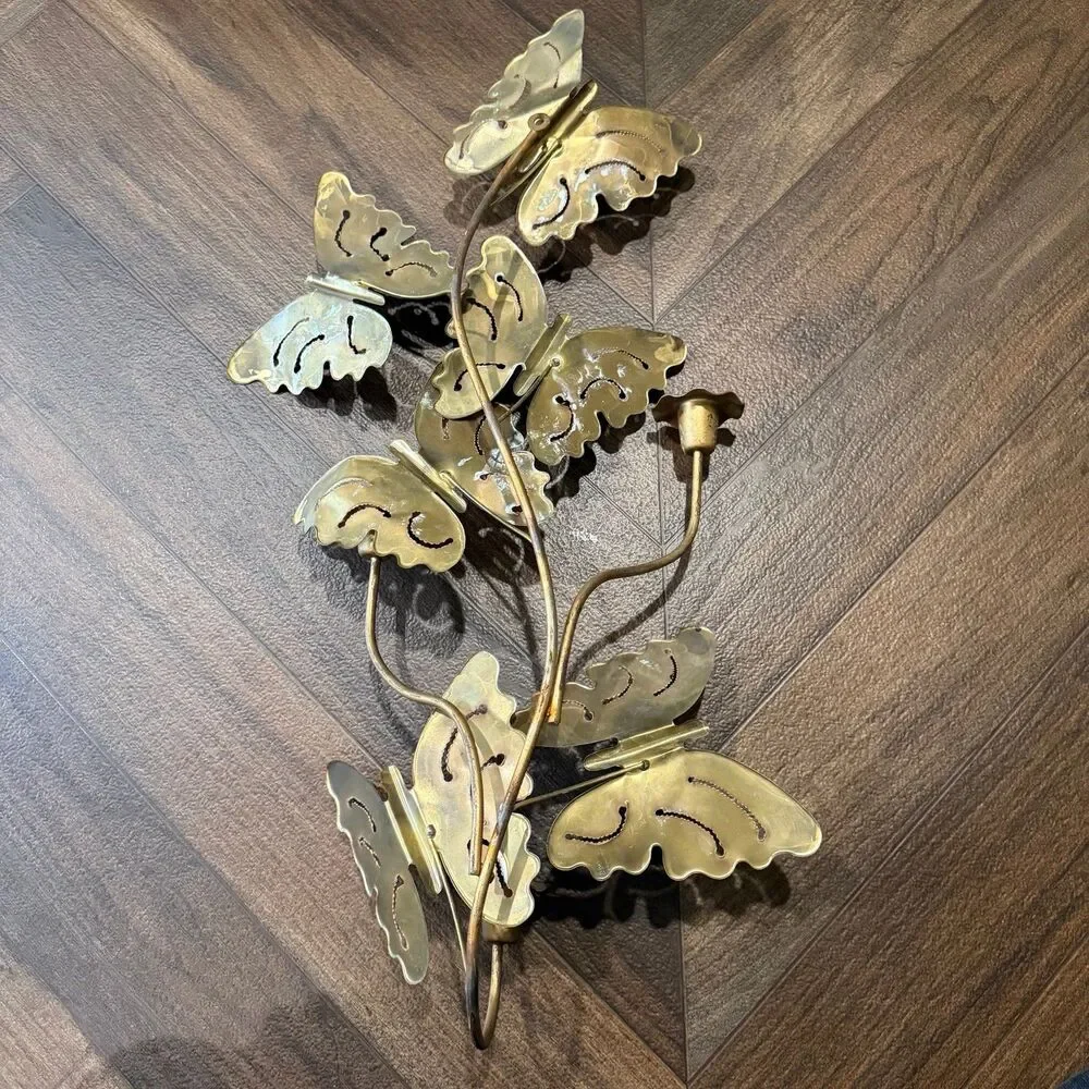 Vintage MCM Brass Butterfly Candle Holder Scone Wall Hanging Decor
